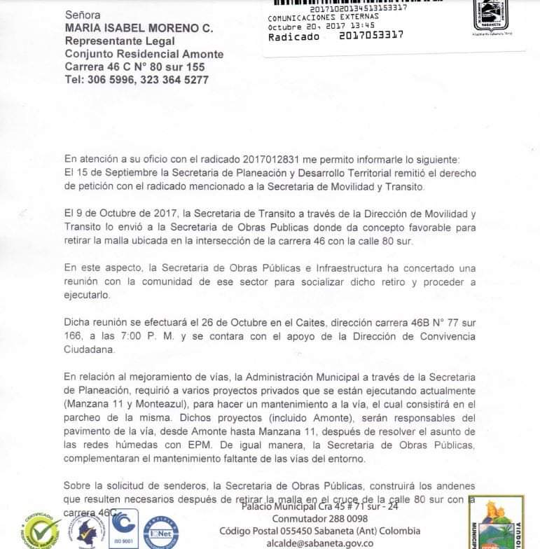 impaulamar's tweet photo. Habitantes de unidad Amonte, monte azul y aledaños, exigimos a @AlcSabaneta @ConcejoSabaneta  hagan cumplir la ley. Habitantes de aldea verde no pueden seguir privatizado una calle pública, ya basta! son 25 años de abuso, la calle es pública y es de todos y para todos! https://t.co/yrVjDj7qEA