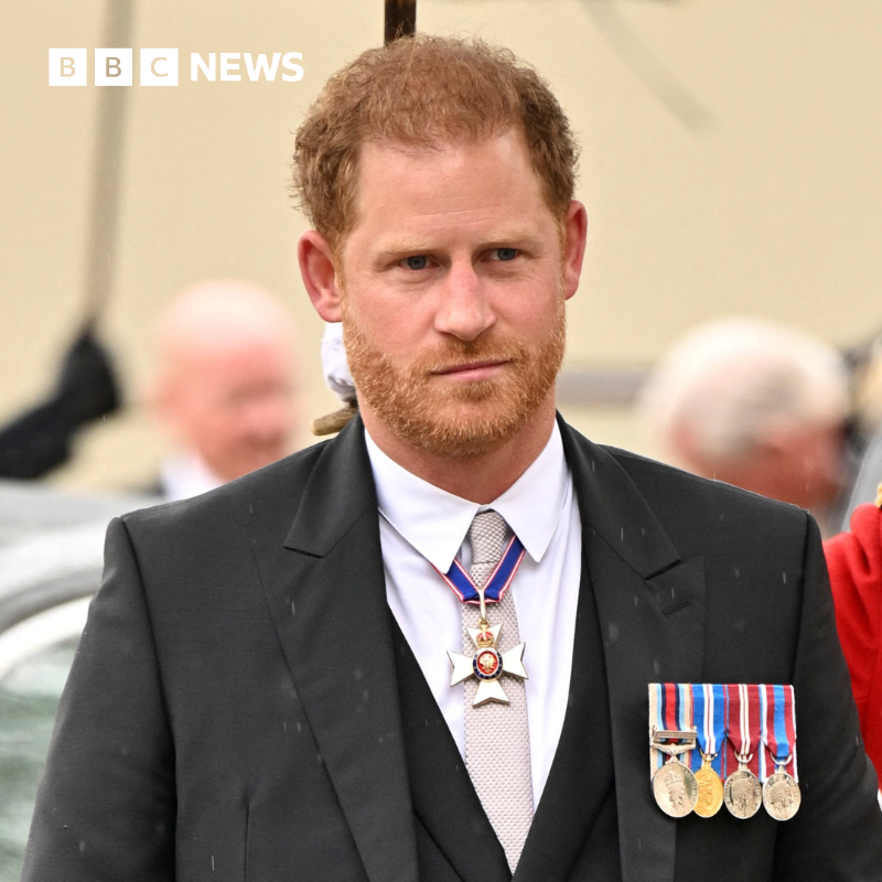 BBCNews's tweet photo. Prince Harry did not appear alongside the Royal Family on the Buckingham Palace balcony following the Coronation of King Charles and Queen Camilla 

Where was he? ⬇️