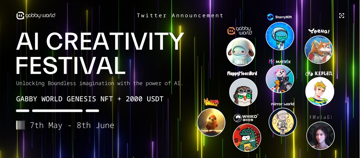 gabby_world_'s tweet photo. 🎉 AI Creativity Festival 🎉

Did you know that it’s possible to personalise your social media and create captivating visuals with AI? 🤯

Get ready to experience the latest advancements in #AI technology 🔥

🎁 2000 $USDT + Gabby Genesis NFTs

Full read: https://t.co/4wCTPjadwD https://t.co/L6h3qyEyns