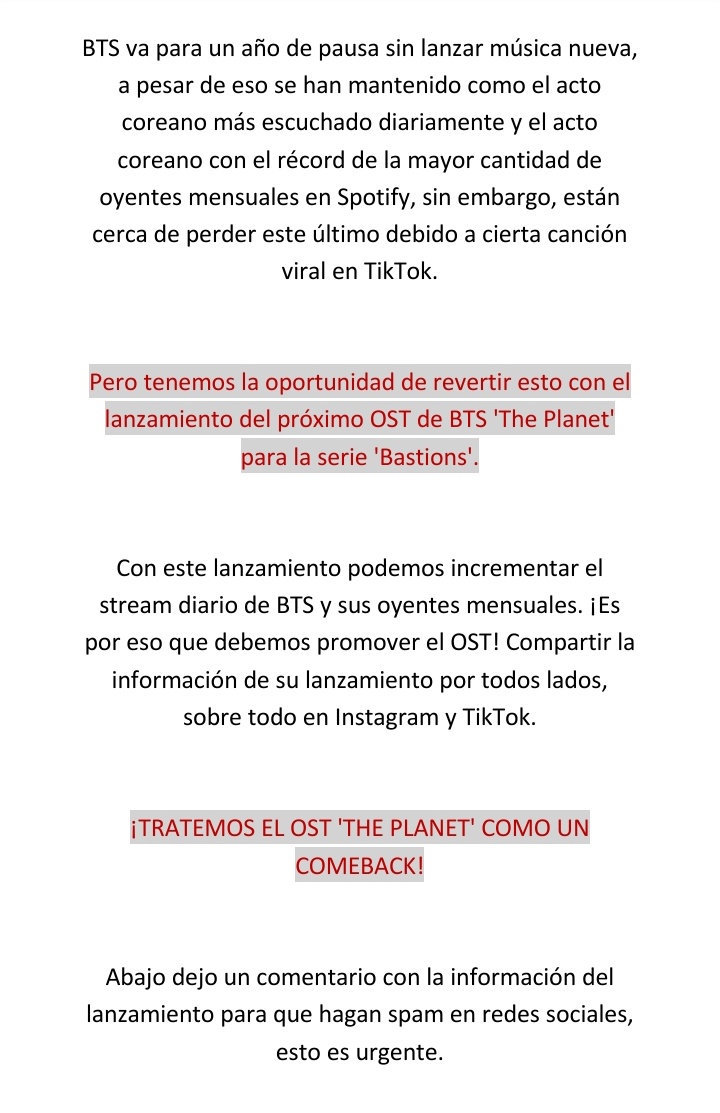 BTSquadVotes's tweet photo. 🚨[ATENCIÓN ARMY | URGENTE |LEER]🚨

BTS está cerca de perder su récord como el acto surcoreano con la mayor cantidad de oyentes mensuales en Spotify. 

¡Pero tenemos la oportunidad de evitarlo e incrementar el stream diario de BTS! 

⚠️Lee atentamente el siguiente mensaje. https://t.co/CgEkm9DJjR