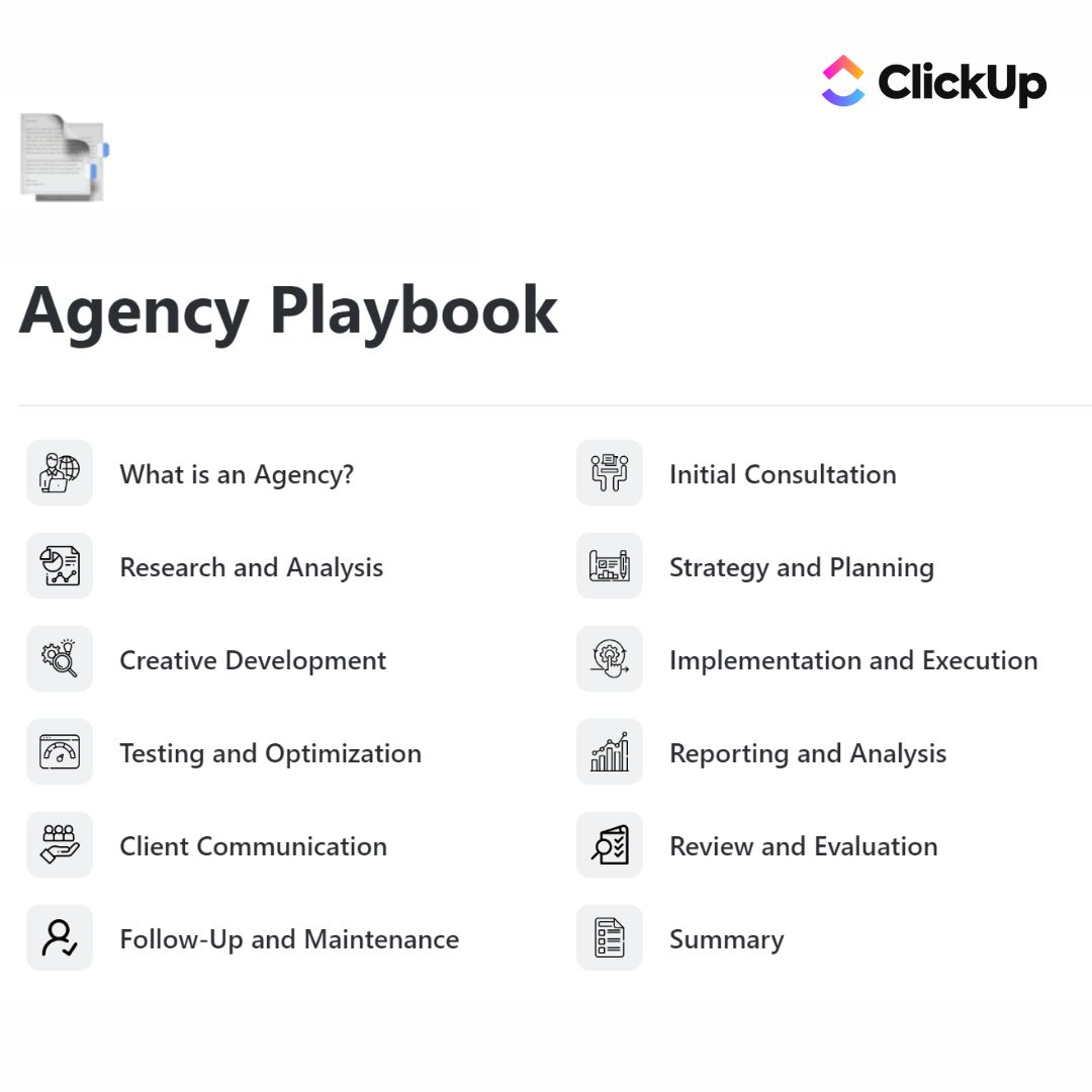 I've prepared a ClickUp resource for Agency Playbook

It is FREE today

But after 24 hours, it will cost $$$

To get it,
1. Like
2. Retweet 
3. Comment '🙏🏻'

And I'll send it  to you for FREE