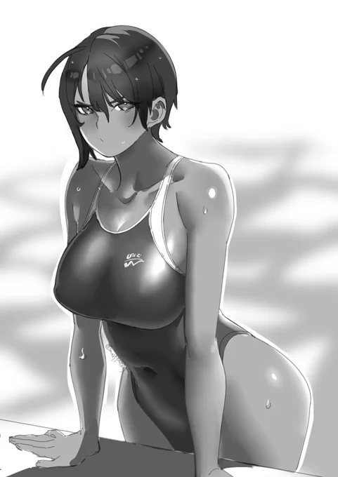 強気褐色水泳女子が弱気ムキムキ男コーチと合体する大人向け漫画ください。おぎゃあ!