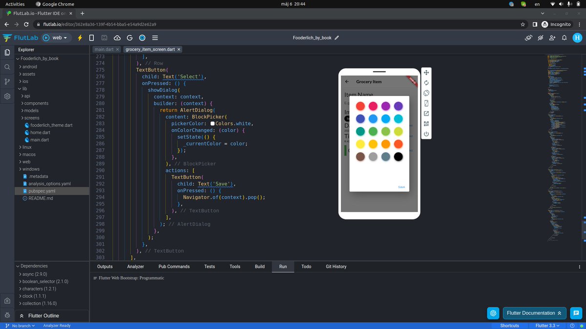 HappyDivchyna's tweet photo. Day26: Building the color picker widget
@FlutLab Sandbox - https://t.co/dTXQhP5C9I (play with code).     
#100DaysofCode with "Flutter Apprentice" https://t.co/2Ym8ibMxK0