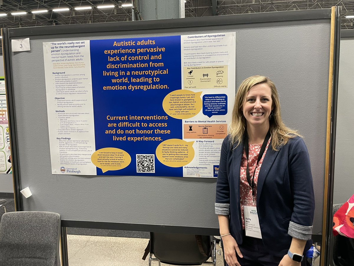Dr @mindfulbeck presented this beautiful poster at #INSAR2023 sharing qualitative data on autistic adult’s experiences about emotion dysregulation. It was a hit!