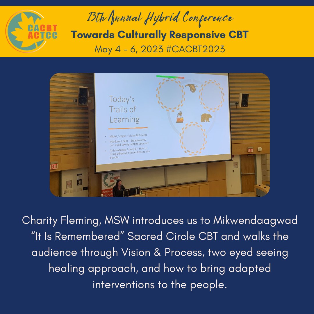 Charity Fleming, MSW introduces us to many trails of learning this afternoon at #CACBT2023 and guides our audiences through meditation with visual imagery &amp; philosophies to connect with our internal experiences.