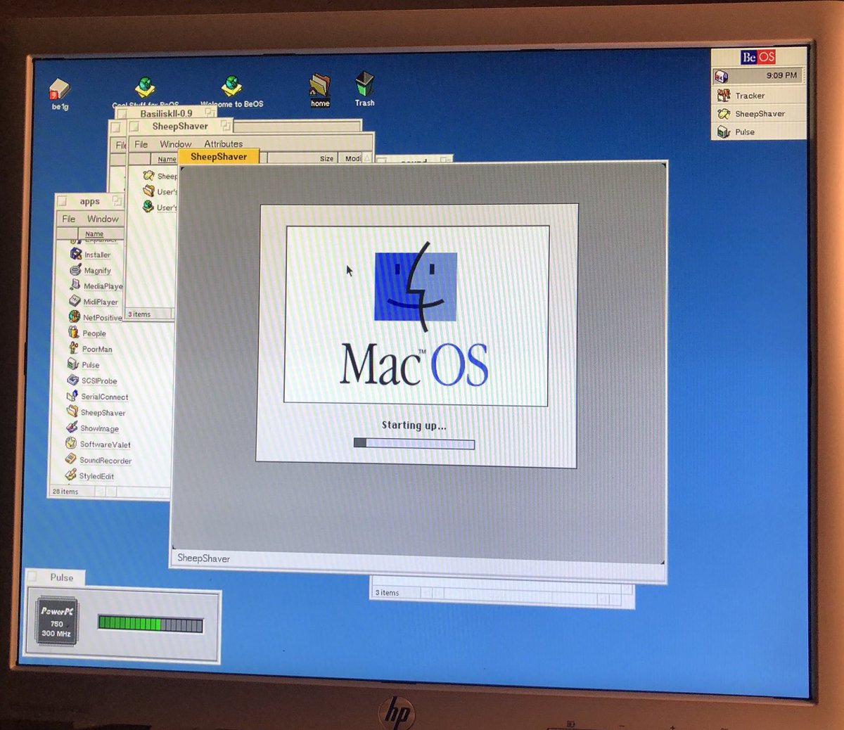 racerrupnik's tweet image. Some #BEOS PowerPC tinkering. This same macOS 7.5 disk image boots in PowerPC emulation with shapeshifter and 68k emulation with basiliskII.