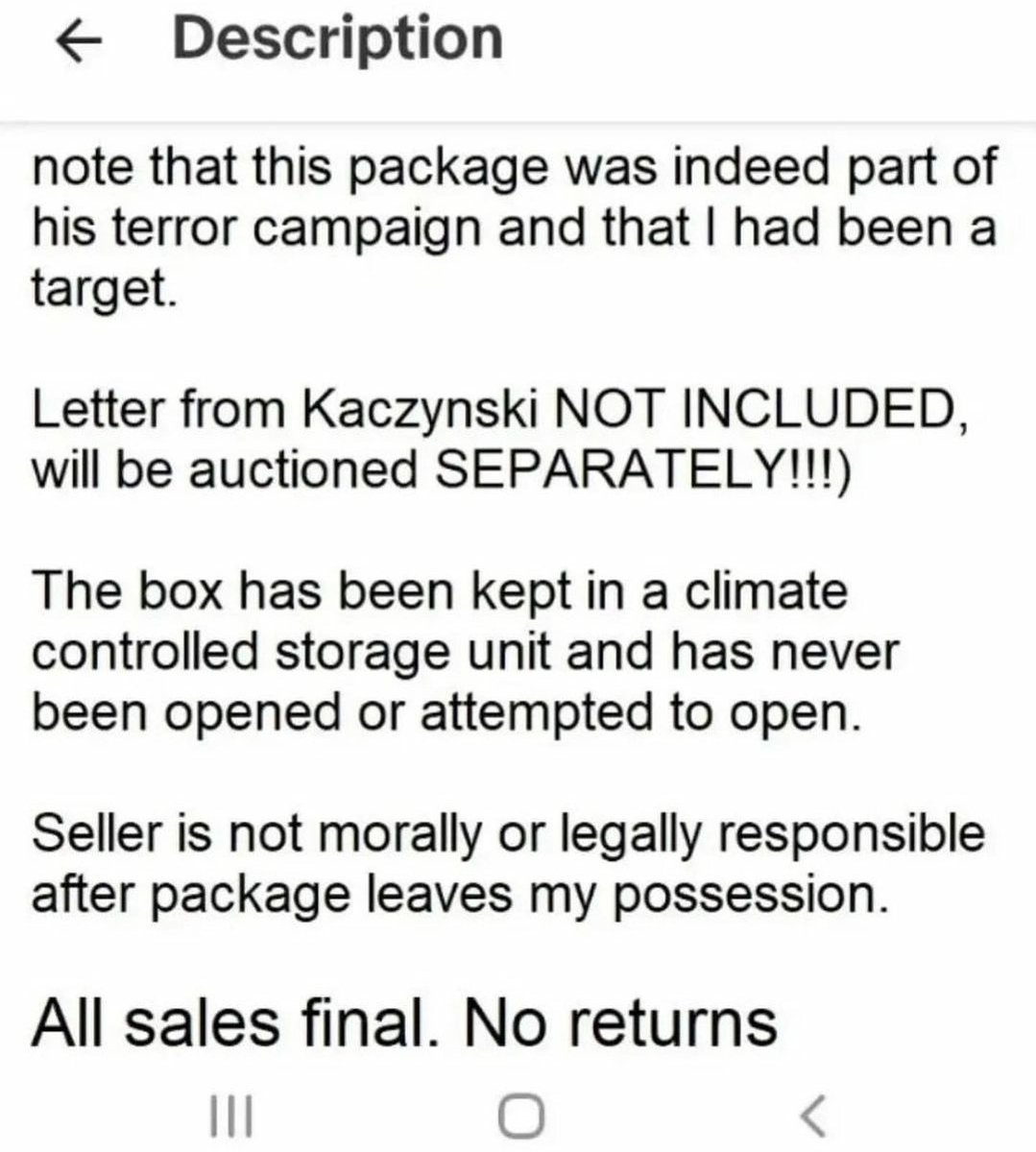 The masculine urge to buy an unopened unabomber package