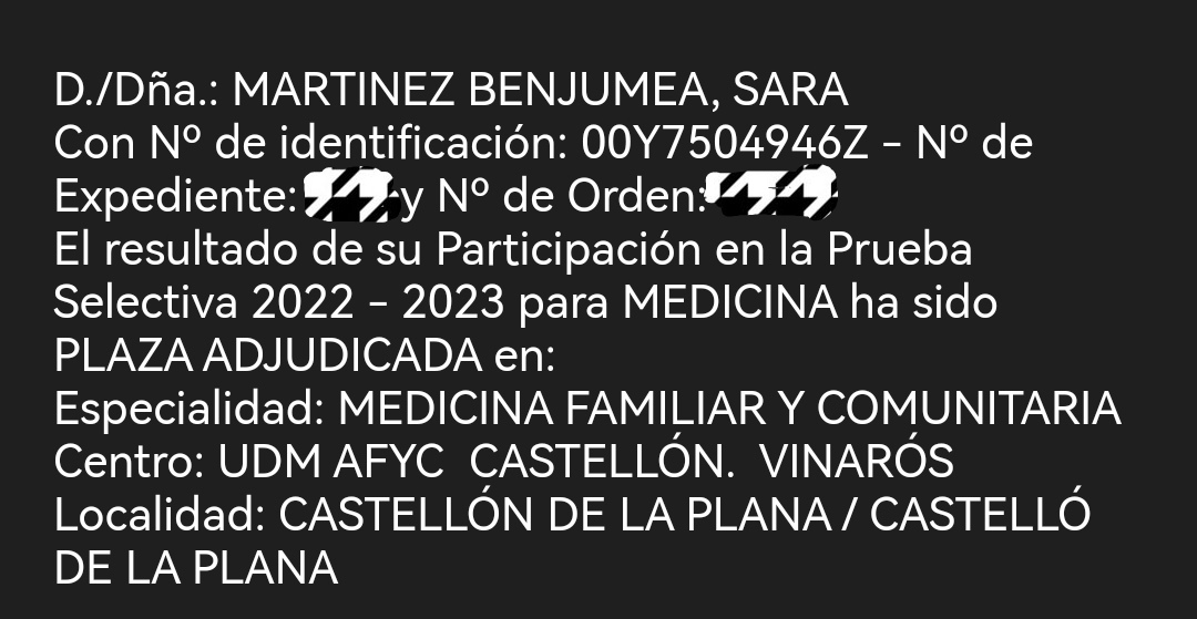 Saram0190's tweet photo. Por fin!!!!! Despues de tres intentos, mucha incertidumbre, terapia y crecimiento personal, puesdo decir que soy R1 de Mfyc y estoy muy feliz!!!
Quien mas se va conmigo a vinaros? #MIR23 #2MIR23 #Promir https://t.co/anSrgUItqT