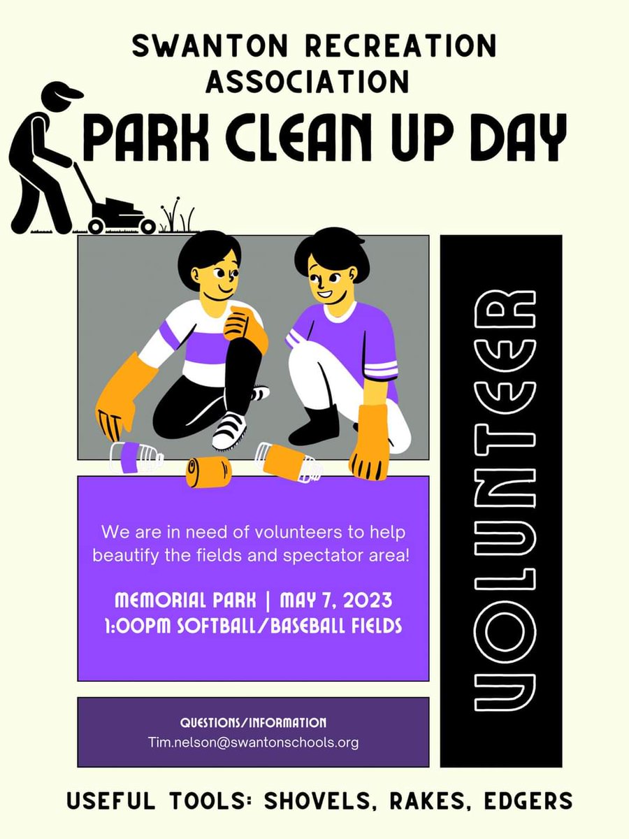 Help us clean up the park tomorrow. @Swan_Enterprise @SwantonSchools
