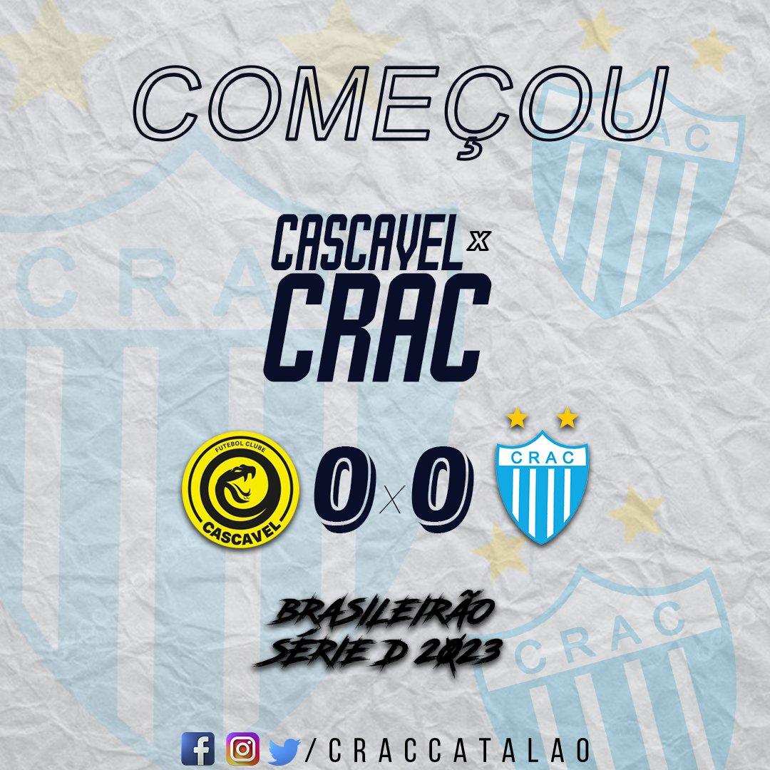 Apitou, COMEÇOU!!!!
Bola rolando para  <a href="/fc_cascavel/">Futebol Clube Cascavel</a> e Crac na cidade de Cascavel, no Paraná.
Primeiras emoções do Leão do Sul nesta edição da <a href="/_SerieD_BR/">SÉRIE D</a>