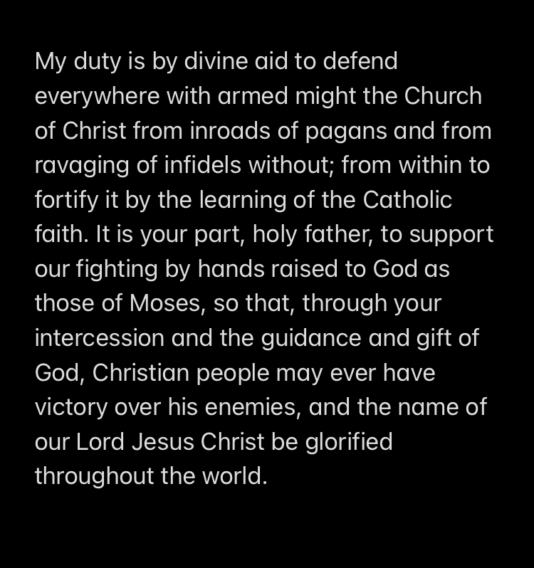 ChivalryGuild's tweet photo. Charlemagne was an incredibly devout warrior-king. You might even call him a religious fanatic.

A passage from his letter to Pope Leo III describing the partnership between priests and knights. https://t.co/8jjiFHgiAA
