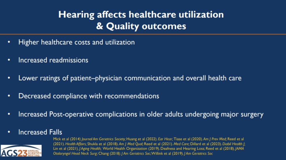 Nicholas Reed: "Hearing loss is common, but it's never normal!" Most physicians think hearing loss isn't preventable or treatable. huge implications for healthcare utilization &amp; quality #AGS23