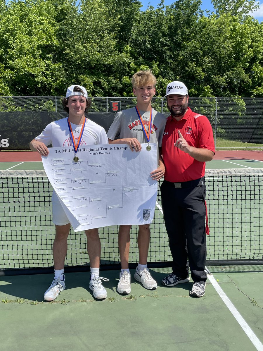 Introducing the 2A Mid-West Regional Doubles Champions! So proud of you, Levi and Kade. Way to make history as East Surry’s first regional champion in doubles. Thanks to all who got up early, came out and supported these guys today. Go Cards! #GDTBAC <a href="/ES_Athletics/">East Surry Athletics</a> <a href="/eastsurryhs/">East Surry HS</a>