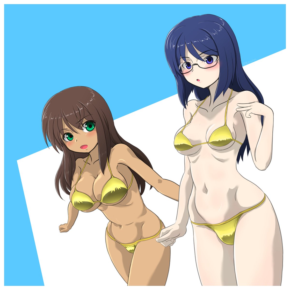 「何とか描けたGoldenBikiniなフミ&シタ  #アリスギアお絵かき」|ヤザマのイラスト