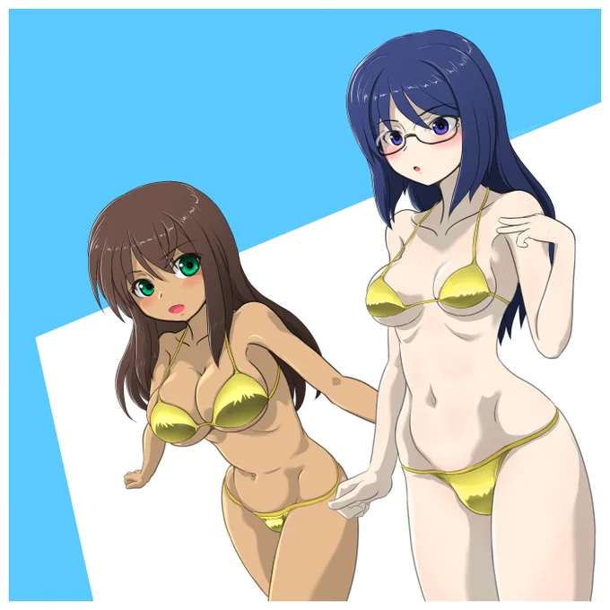 何とか描けたGoldenBikiniなフミ&シタ  #アリスギアお絵かき