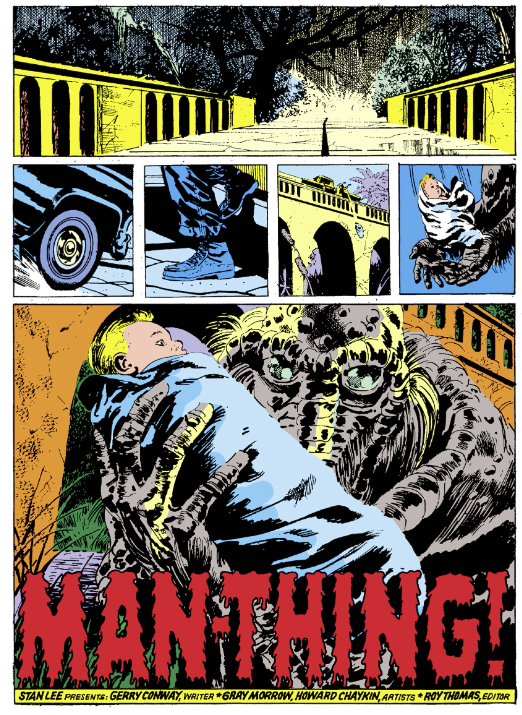 MarvelADay's tweet photo. #MarvelADay #Fear10 Man-Thing gets his own series. Story by Gerry Conway and beautiful atmospheric art by Gray Morrow and Howard Chaykin. The true monster of this tale is the man who throws a baby off a bridge. Luckily, Manny is there to catch it. - mcm https://t.co/jMboofgguZ
