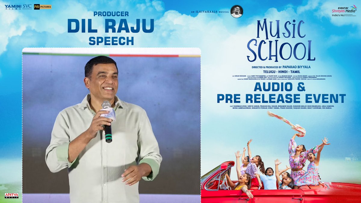 'The message conveyed to society through this movie is exceptional. I urge @KTRBRS garu to stream this movie in all villages, just like how we streamed Balagam.'

- Producer #DilRaju garu at the Grand Audio & Pre-Release Event of #MusicSchoolMovie 

▶️ youtu.be/hDljKLrUvj0