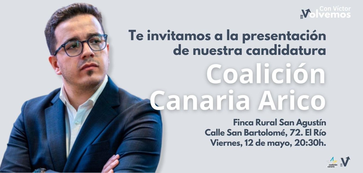 victorjorga's tweet photo. El próximo viernes celebramos la Presentación de la candidatura de @AricoCoalicion cuento contigo.📍En la Casa Rural Finca San Agustin https://t.co/WROdjH9OPh https://t.co/zcSkckjIwC