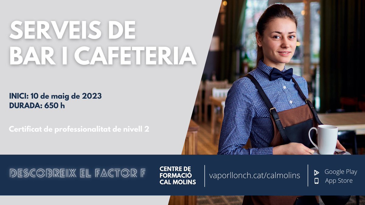 Aj_Sabadell's tweet photo. #FactorF: ➕formació, ➕opcions de feina‼️
Serveis de bar i cafeteria ☕
Certificat de professionalitat de nivell 2️⃣
🗓️Inici: 10 maig
📍#CalMolins
👉Inscriu-te https://t.co/MDL3BcBIjB
#Sabadell #Formació https://t.co/v1zlIyKOiN