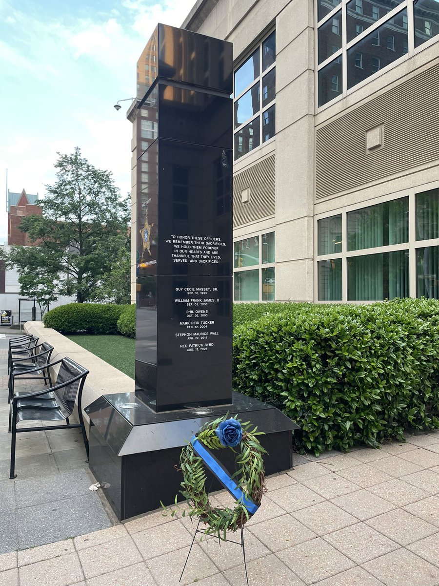 WakeSheriff's tweet photo. Honor the fallen, inspire the standing. 

Today members of local law enforcement agencies are leaving Raleigh &amp; riding 500 miles to DC in honor of all the fallen Officers in our state. 

The riders stopped by the Sheriff’s Office to honor the six Officers our agency has lost 💙 https://t.co/gX0CF5jrRa