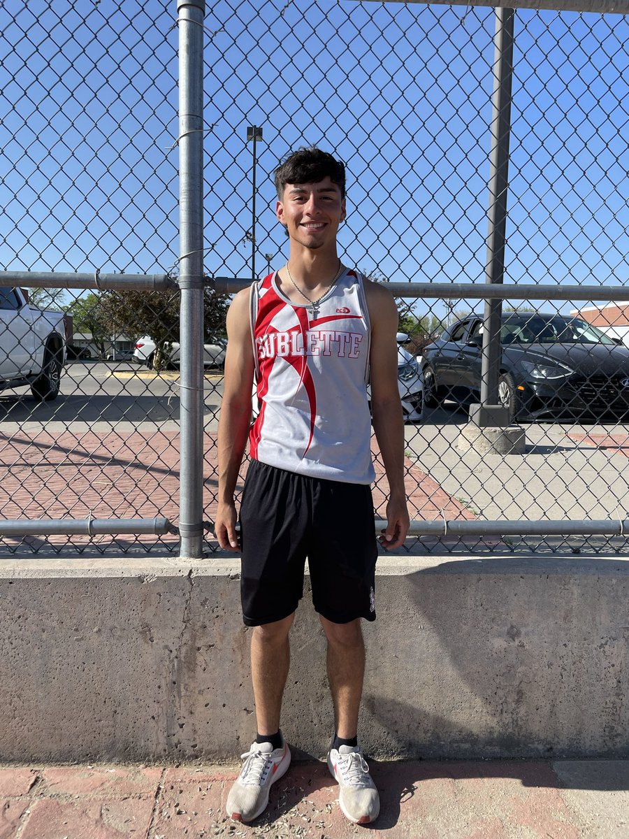 Miguel Hernandez, senior at Sublette High School, tied the school record last night at the Lakin Invitational in Long Jump at 22’8. Record was set back in 1988.  #sportsinkansas