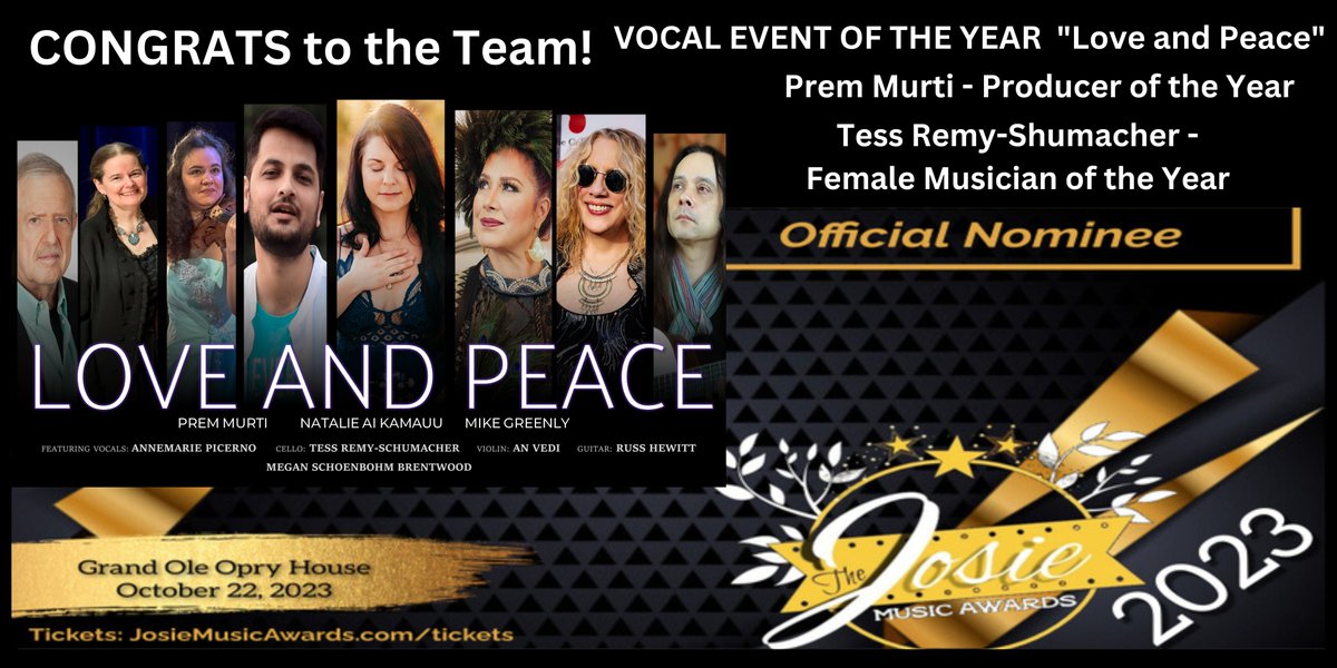 amplifiedsound's tweet photo. Congrats to the team of LOVE AND PEACE on your @josiemusicaward Nominations!
@premmurti @MikeGreenly https://t.co/sWZaGyDpZc