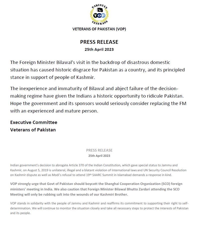VoP_PESA's tweet photo. The inexperience and immaturity of Bilawal and abject failure of the decision-making regime have given the Indians a historic opportunity to ridicule Pakistan. Hope the government and its  sponsors would seriously consider replacing the FM with an experienced and mature person. https://t.co/RT7a3dDq8i