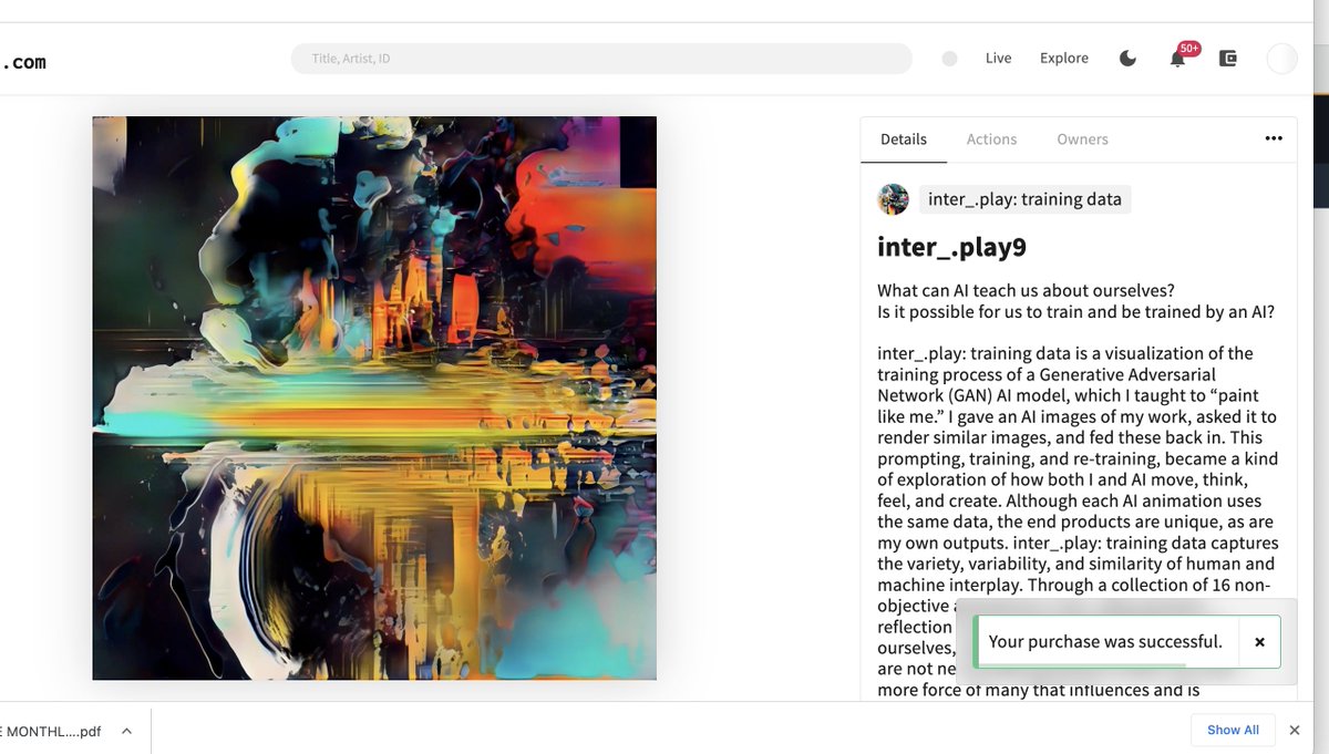 nathanielstern's tweet photo. Graduating @UWM senior/incoming Grad student @studiojackleht will be a research assistant to my & @sashastiles #MotherComputer projects. He just minted his first series of NFTs, a complex combination of AI and IRL paintings! 16 tz, all 1/1s. https://t.co/wTihjQMybz https://t.co/H9azADLVrE