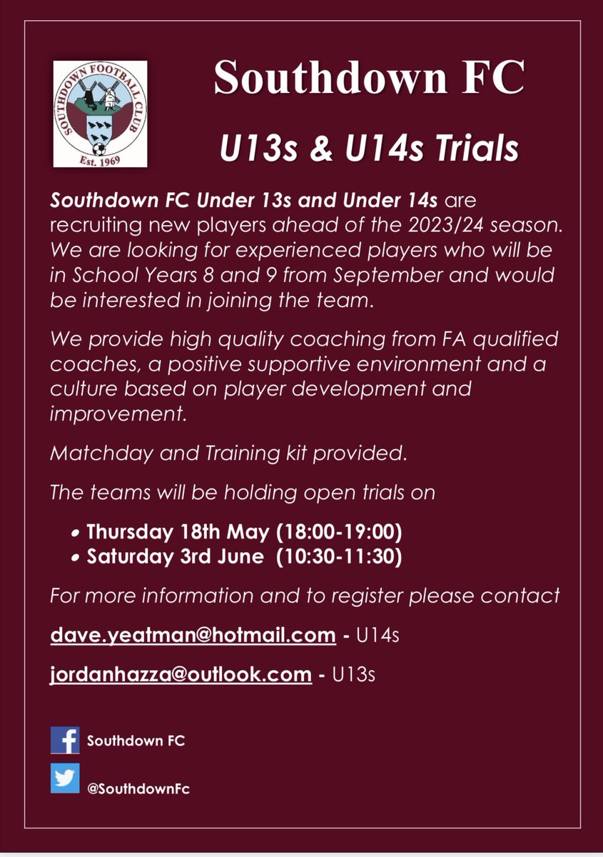 Calling any Under 13/14s Looking for a new team for 2023/24. 

Come and join us for trials in May and June! 

<a href="/midsussex_times/">Mid Sussex Times</a> <a href="/msymfl/">MidSussexYouthLeague</a> <a href="/SussexCountyFA/">Sussex County FA ⚽️</a> <a href="/burgesshillnews/">BurgessHillUncovered</a>