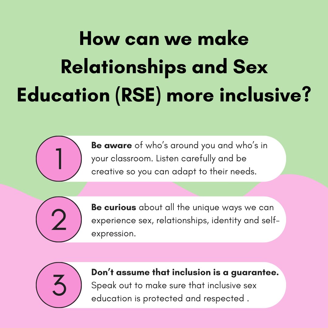 How can we make Relationships and Sex Education (RSE) more inclusive? Here are 3 quick tips from a queer and disabled sex educator 🤗🌈

#inclusiveeducation #lgbtq #actuallyautistic #neurodivergent #EducationForAll