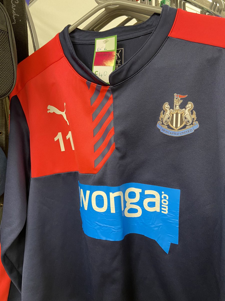 ClemoZack's tweet photo. Never thought I’d find anything to do with NUFC down in Kent, let alone what I think is a Yoan Gouffran training jumper. £40 a bit steep for it mind. @shirts_original #charityshopfinds https://t.co/IEzCepRkJ3