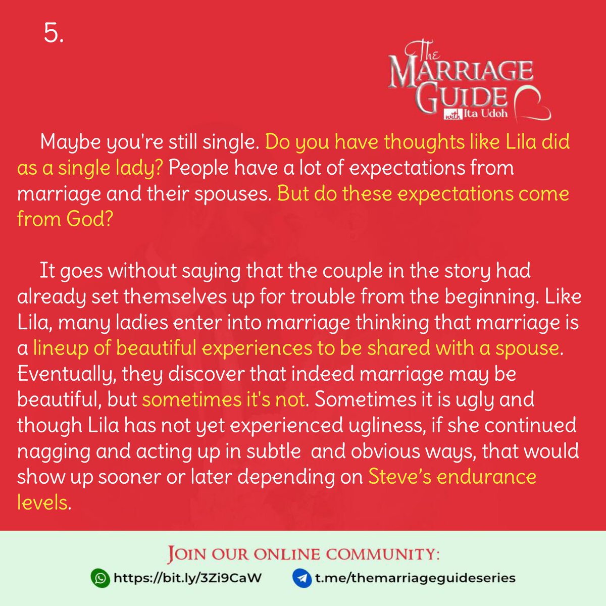 TMGuideseries's tweet photo. ⬆️⬇️✨️✨️✨️✨️✨️✨️
Join our community: https://t.co/W0fehhl7f9
Subscribe on YouTube: https://t.co/5QAYILGXZU
Share to all who will marry, are married, were married, or wish for others to be married!
#TMG #Marriage #premarriage #expectations #PastorItaUdoh https://t.co/VtIVHccfZK