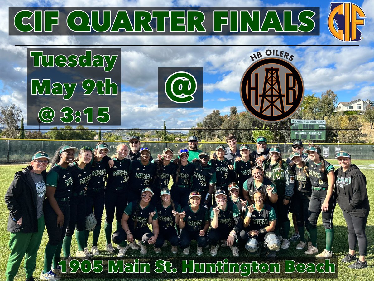 Quarter Finals on Tuesday against Huntington Beach HS!! Let’s go Mesa!! 💚🐏