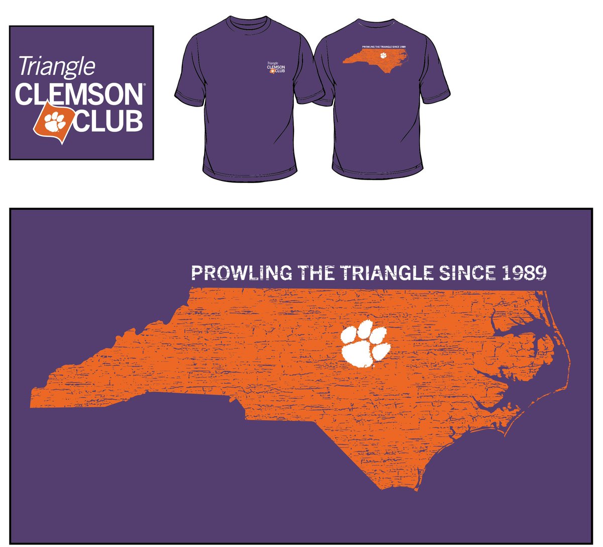 We have 100 NEW Triangle Clemson Club t-shirts ready for purchase ($20) at the Tiger Tour event. 

Also, pre-selling tickets for Duke! 

WEDNESDAY, MAY 24: RALEIGH, NC 6:00pm – 8:00pm EST 
@ Lynwood Brewing Concern: Barrel Room *Appetizers on us! RSVP
alumni.clemson.edu/tigersontour/
