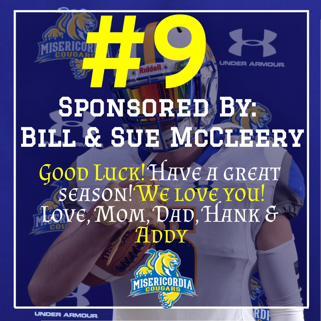 <a href="/MUCougars/">Misericordia Cougars</a> <a href="/Coach_McCrann/">Dalton McCrann</a> <a href="/K_Price73/">Kiefer Price</a> <a href="/Coach_Cottle/">Tyler Cottle</a> <a href="/Zach5Orzell/">Coach Zachary Orzell, SPT</a> <a href="/CoachRGaskins2/">R. Gaskins</a> <a href="/JaretJystad/">Coach Jystad</a> @MisericordiaHFC <a href="/MisericordiAlum/">Misericordia University Alumni</a> Thank You to Bill &amp; Sue McCleery for your sponsorship of #⃣9⃣ JR Billy McCleery (<a href="/BillyMccleery/">Billy Mccleery</a>)

If you are interested in sponsoring a uniform click here Misericordia University Football Jersey Sponsorship Form docs.google.com/forms/d/e/1FAI…