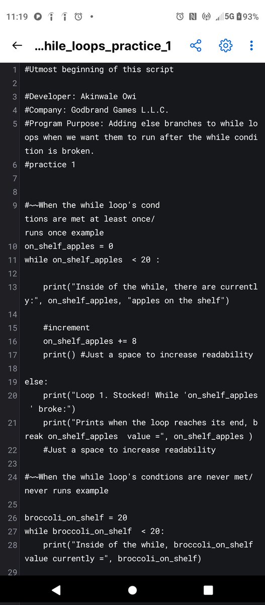 WallyOwi30's tweet image. Python 3: Adding else branches to while loops. This time it's a grocery stocker example.
#python3 #BeginnerPython #learnpython