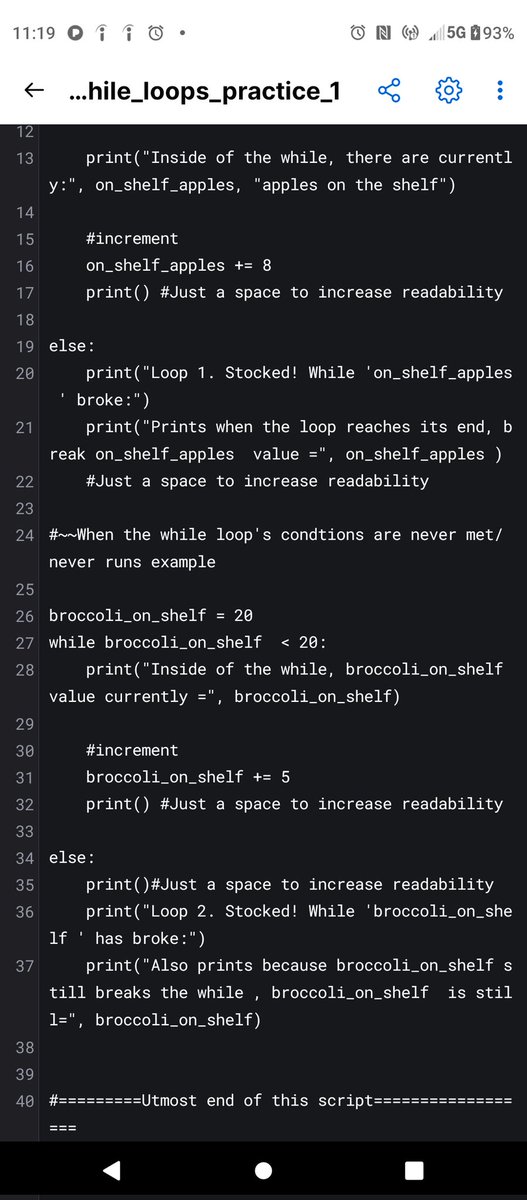 WallyOwi30's tweet image. Python 3: Adding else branches to while loops. This time it's a grocery stocker example.
#python3 #BeginnerPython #learnpython