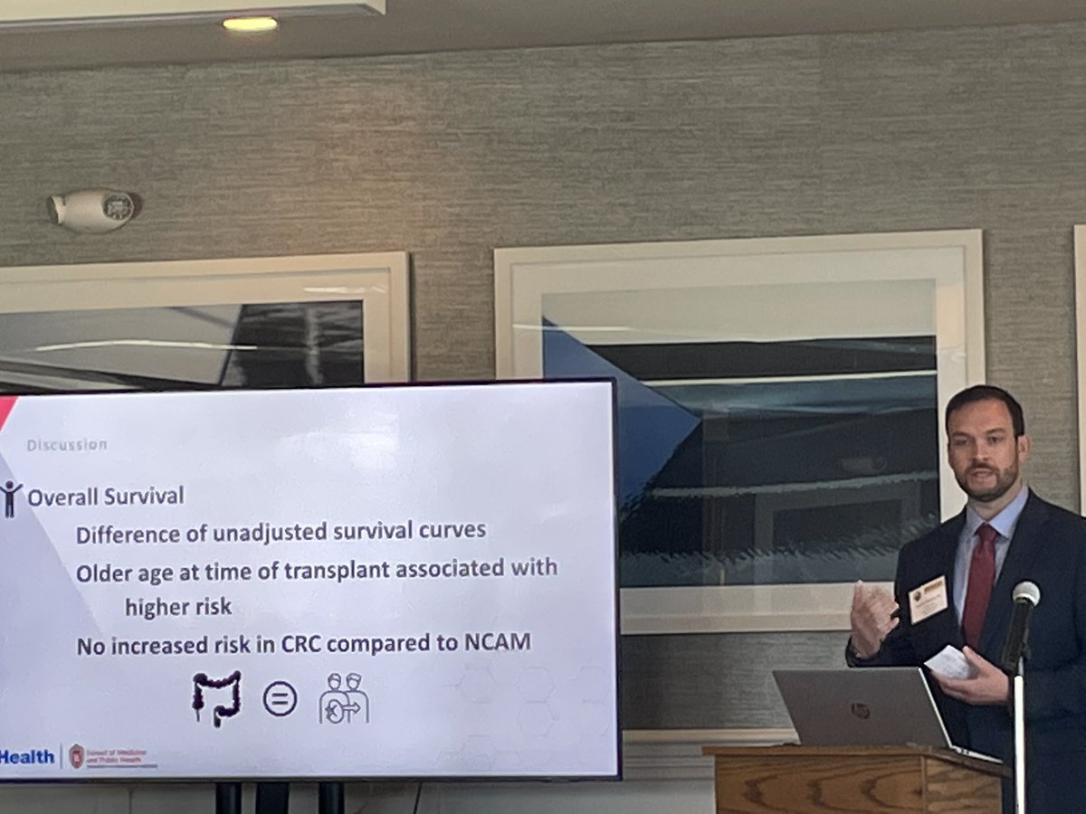 Excellent talk by <a href="/UVMMedCenter/">UVM Medical Center</a> Catamount surgeon alumni <a href="/SRanney_MD/">S R</a>  at NESCRS on Outcomes after solid organ transplant in Colorectal cancer survivors
