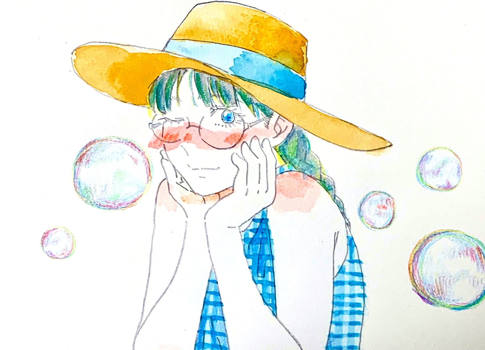 さやちゃん　きらきらポンポンニット帽のふくろう　絵画イラスト原画 黒×金の天使ちゃん2人目👼 #羽のミニ原画展 に展示販売する作品