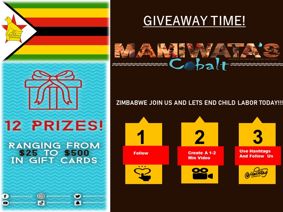 MamiwataFilm's tweet photo. ZIMBABWE please RETWEET, FOLLOW US & JOIN us for a chance to win up to $500. Join our mission to END CHILD LABOR everywhere. Link here 👉 https://t.co/Py3QydD7dE… Child labor DESTROYS LIVES, COMMUNITIES, HUMANITY #endchildlabor #savethechildren #savetheplanet #mamiwatafilm #mamiwatacobalt