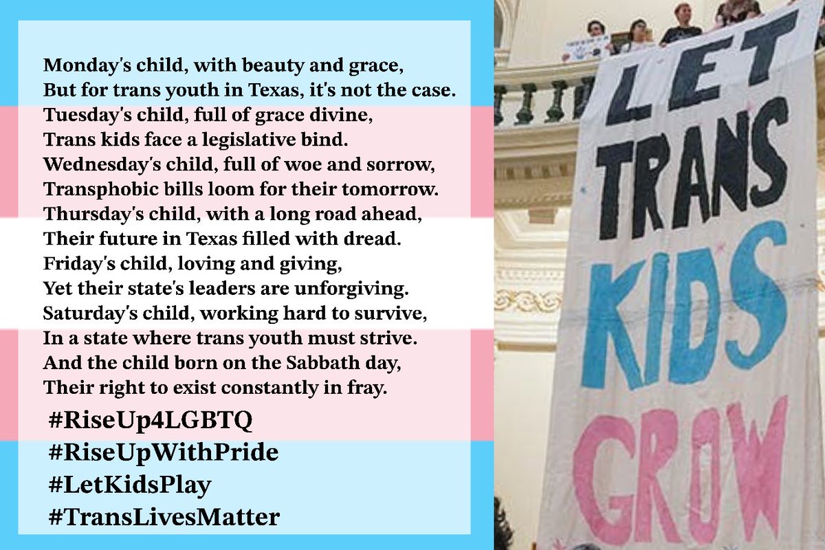 #RiseUp4LGBTQ
#RiseUpWithPride
#LetKidsPlay
#TransLivesMatter