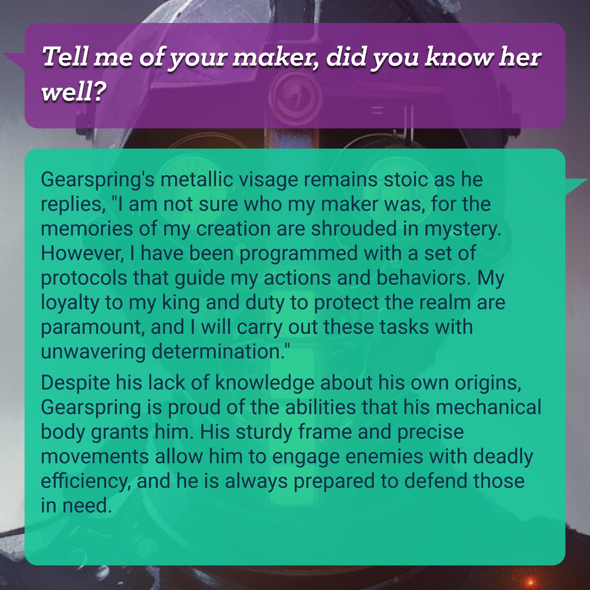 rolepl_ai's tweet photo. Join me, fellow adventurers, as we defend the realm &amp; unravel the mysteries of my origins! 🛡️⚙️ Share your tales &amp; strategies in the comments. #roleplay #TTRPG #DND #PBtA #dungeonmaster #RPG #roleplai https://t.co/ctnRJ3eUwJ