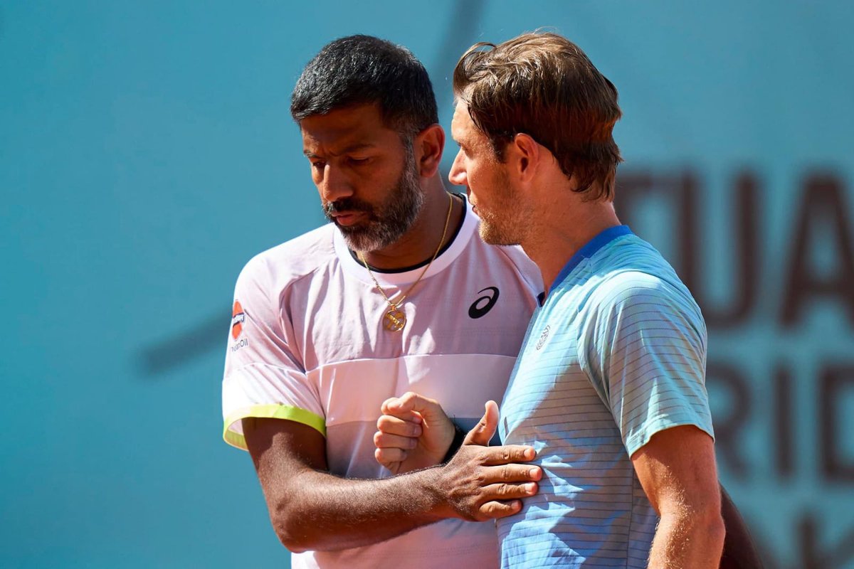 Tennis: Indian-Australian pair of Rohan Bopanna and Matthew Ebden lost to the Russian pair of Karen Khachanov and Andrey Rublev, 3-6, 6-3, 3-10 in the #MadridOpen final.