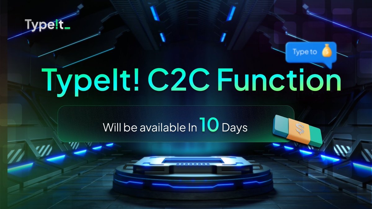 📢Type!t Product Update!

🥳Type!t C2C Function will be available in 10 Days.

🎁To celebrate the milestone, we are giving away $20 usdt x10

✅To enter： 
👉Follow <a href="/typeit_/">TypeIt (Type2earn -- First-Mining open)</a>  &amp; ❤️ &amp; RT this posit &amp; ✅Tag your friends

#nft #NFTs #type2earn #GameFi #Airdrop