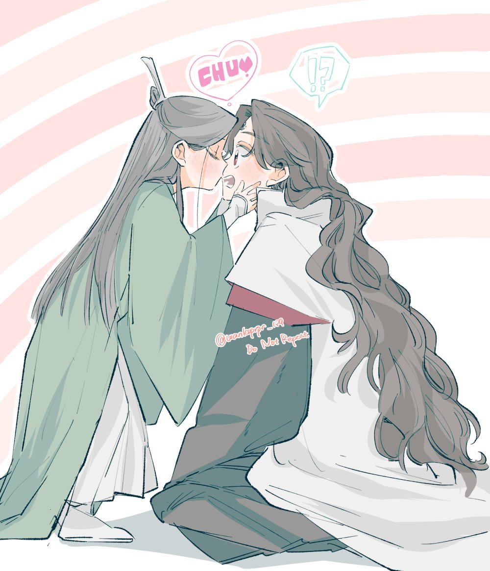 long hair 2boys blush kiss multiple boys ! chinese clothes  illustration images