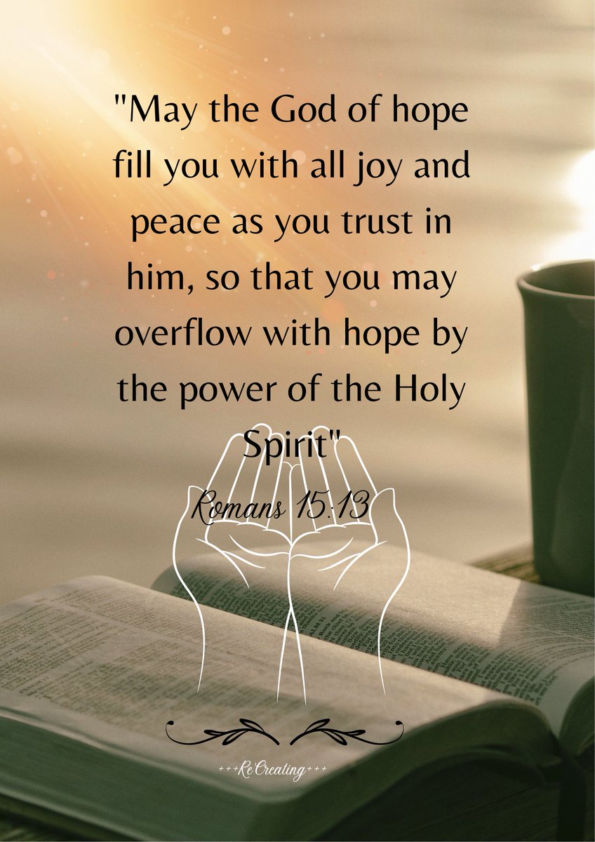 "May the God of hope fill you with all joy and peace as you trust in him, so that you may overflow with hope by the power of the Holy Spirit"
#wordofGod
#dailyBibleverse
#motivational
#inspirational
#quote