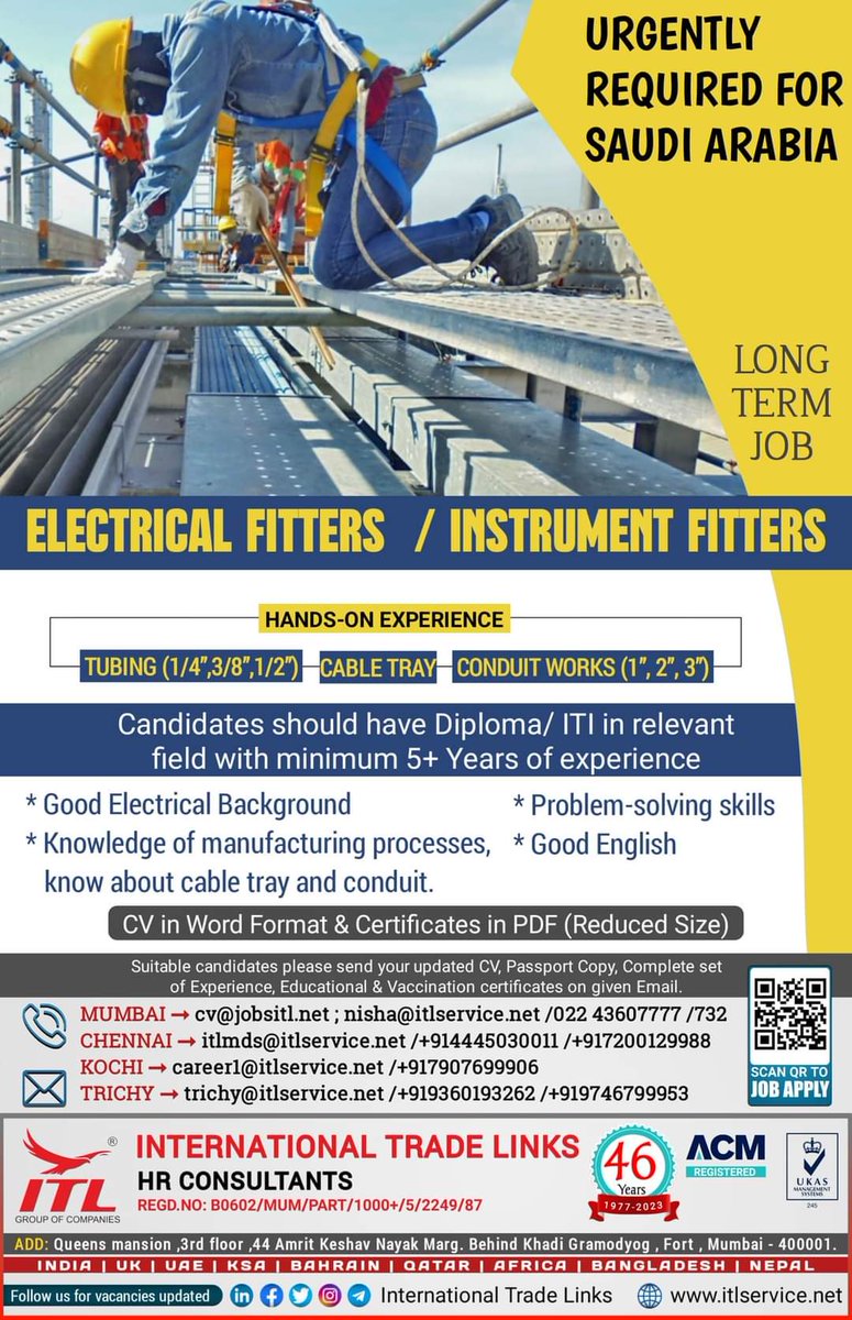 gulfjob8's tweet photo. JOB VACANCY FOR #saudiarabia

#electricalfires #instrumentfitter #cabletray #conduitwork #tubing #manufacturingindustry #manufacturer #electrical #process  #oilandgasindustry #oilandgas #onshore #electrical #inspectorjob #inspector #construction #supervisorjobs https://t.co/jsnRZqrBBn