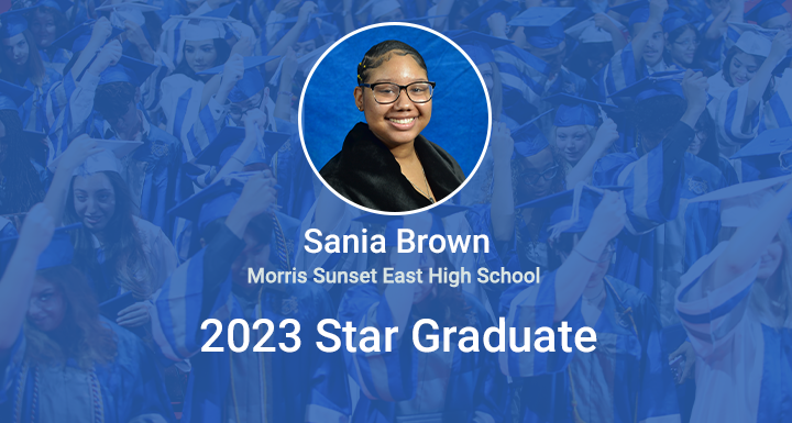 ClarkCountySch's tweet photo. Sania Brown is being recognized as Morris Sunset East 2023 Star Grad! She has excelled in her academics and always shows up with a positive attitude. Read more about her story here: https://t.co/VIgoBCehJR #WeAreCCSD #StarGrad https://t.co/St5CgGjcxd