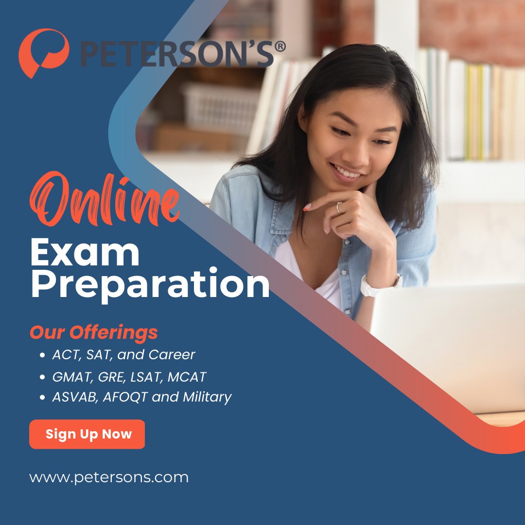 Peterson's has all of your #testprep needs in one place!  Subscribe now for access to all your educational milestones, including high school prep, college prep, and military! bit.ly/3ZYYj7Q #examprep #exampreparation #testpreparation #collegeapplications #militarylife