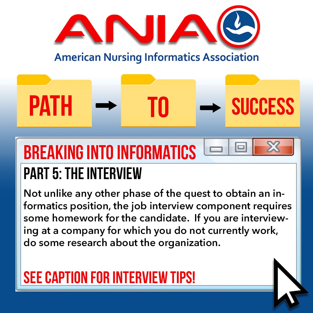As nurse informaticists, we have all been asked, "How do I get into the field?" In our brief series: Path to Success: Breaking into the Informatics Field, we provide valuable tips toward landing a job. See part 5 on our LinkedIn page👇
linkedin.com/company/inform…